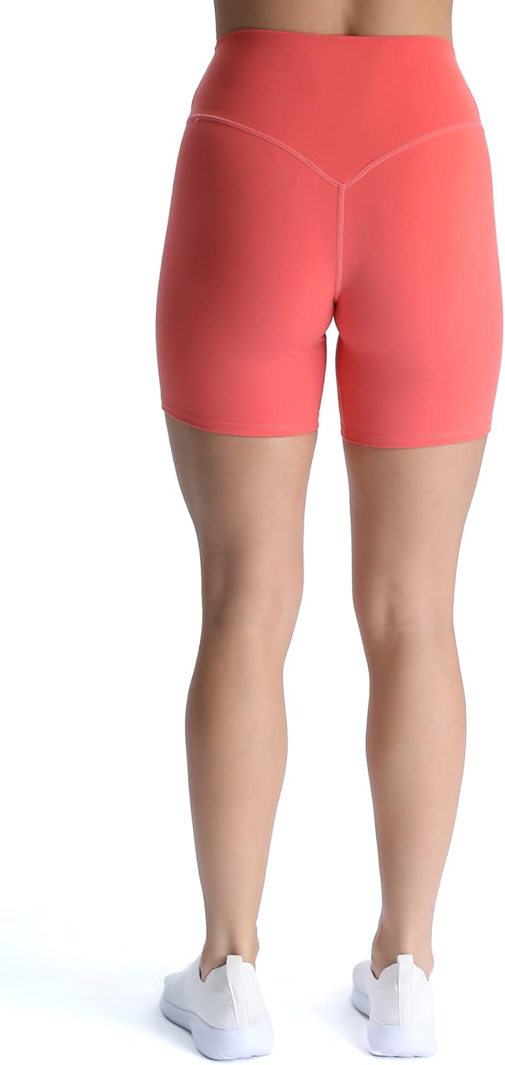Aoxjox Metamorph Workout Biker Shorts for Women Tummy Control High Waisted Athletic Gym Running Deep V Yoga Shorts 6quotSpiced Coral