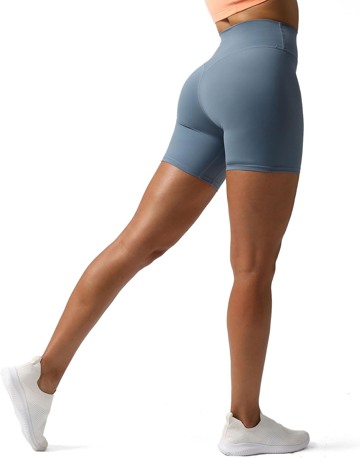 Aoxjox Metamorph Workout Biker Shorts for Women Tummy Control High Waisted Athletic Gym Running Deep V Yoga Shorts 6quotSteel Blue