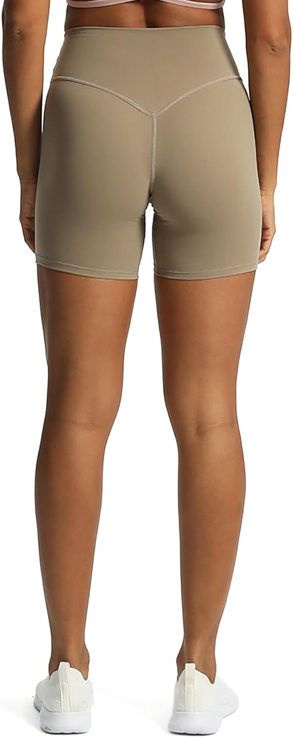 Aoxjox Metamorph Workout Biker Shorts for Women Tummy Control High Waisted Athletic Gym Running Deep V Yoga Shorts 6quotTaupe