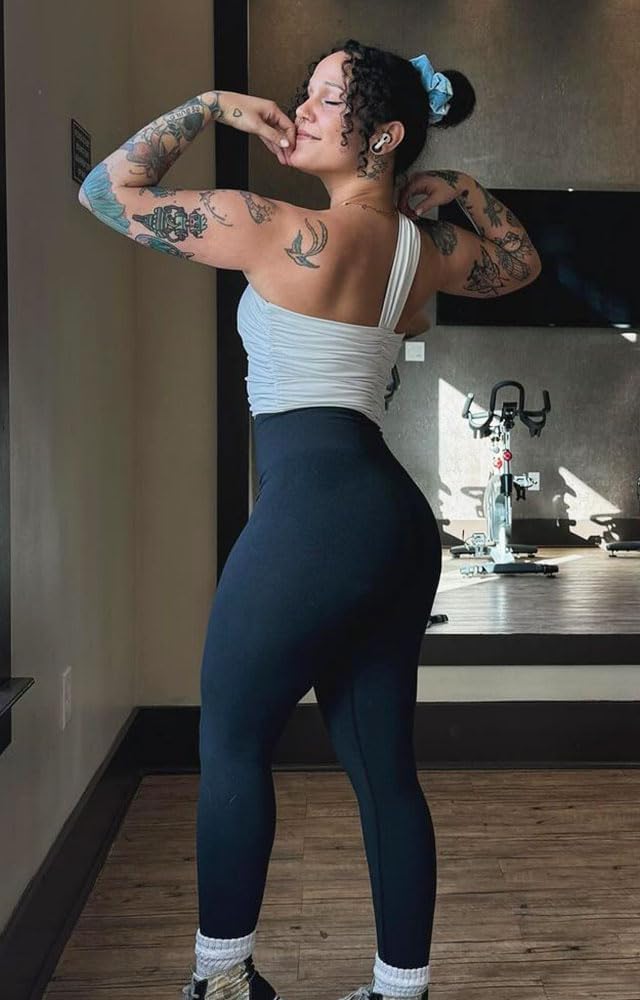 Aoxjox Scrunch Seamless Leggings for Women High Waisted Tummy Control 20 Smile Contour Workout Leggings Yoga Pants 24quotNavy Peony Marlscrunch