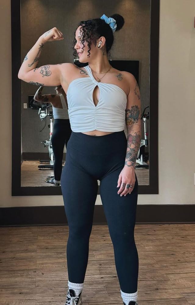 Aoxjox Scrunch Seamless Leggings for Women High Waisted Tummy Control 20 Smile Contour Workout Leggings Yoga Pants 24quotNavy Peony Marlscrunch
