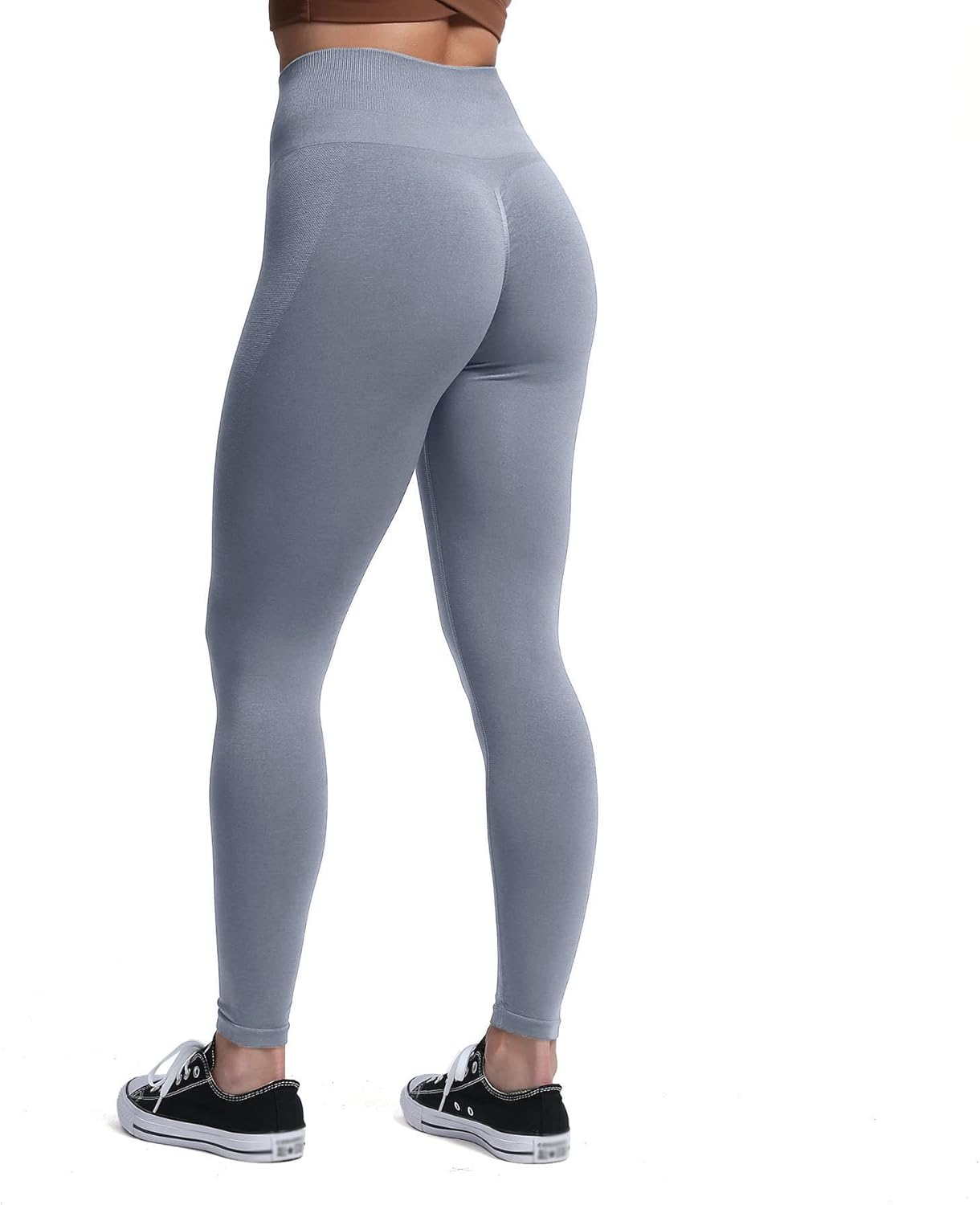 Aoxjox Seamless Scrunch Legging for Women Asset Tummy Control Workout Gym Fitness Sport Active Yoga Pants 22A Grey