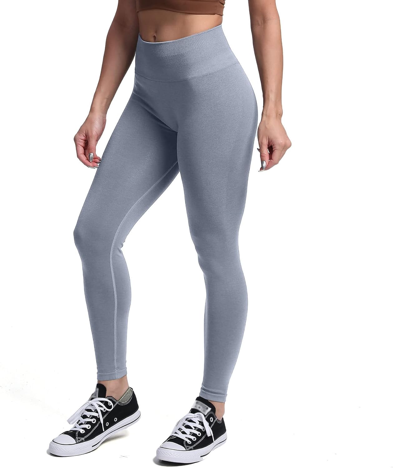 Aoxjox Seamless Scrunch Legging for Women Asset Tummy Control Workout Gym Fitness Sport Active Yoga Pants 22A Grey