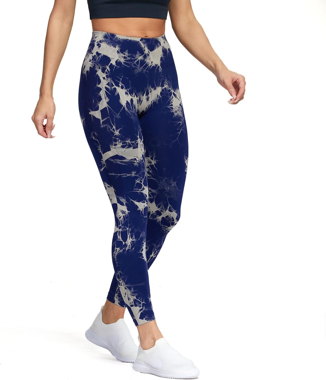 Aoxjox Seamless Scrunch Legging for Women Asset Tummy Control Workout Gym Fitness Sport Active Yoga Pants 22A Splashdye Blue
