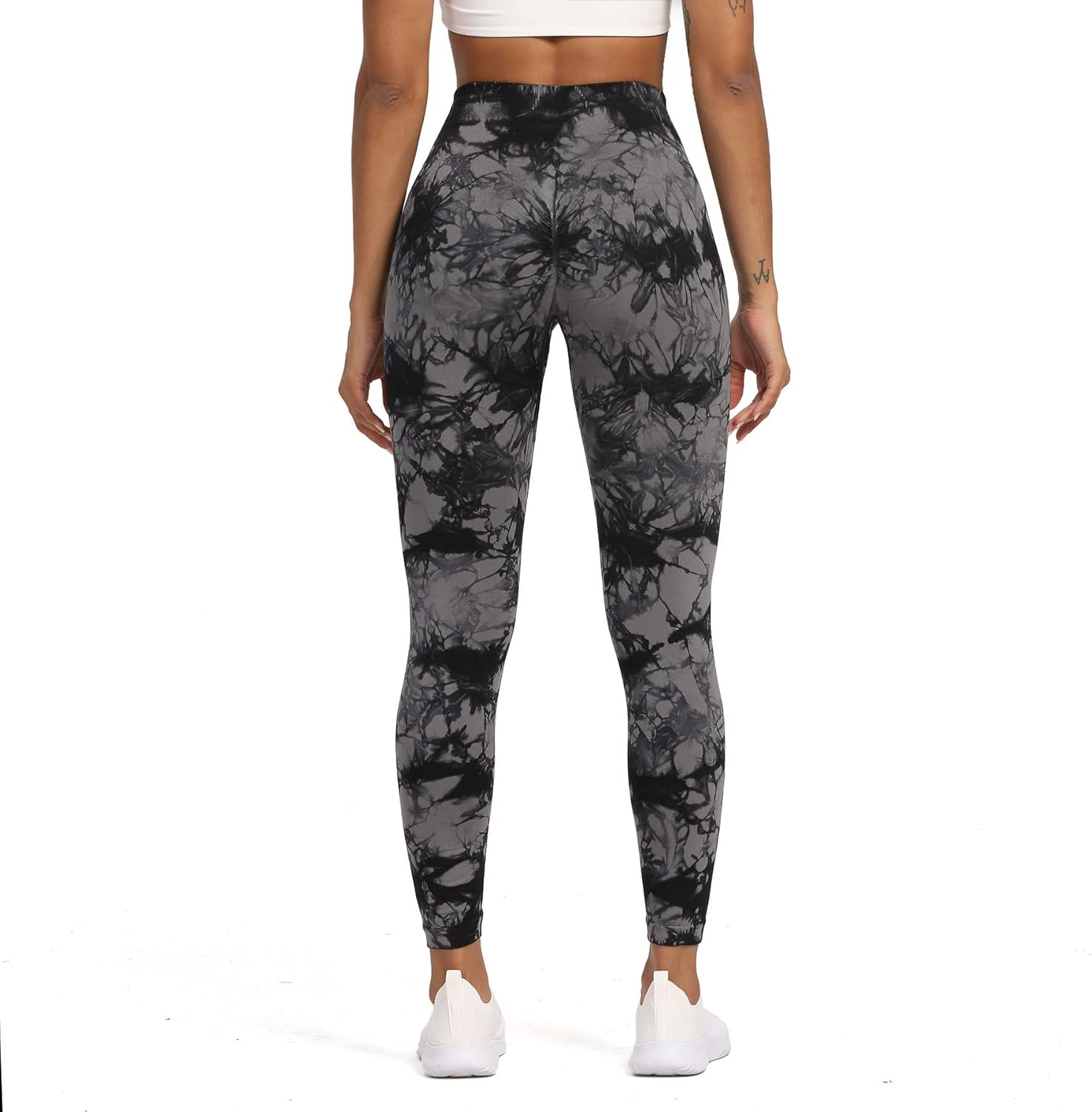 Aoxjox Seamless Scrunch Legging for Women Asset Tummy Control Workout Gym Fitness Sport Active Yoga Pants 22A Tiedye Black Grey
