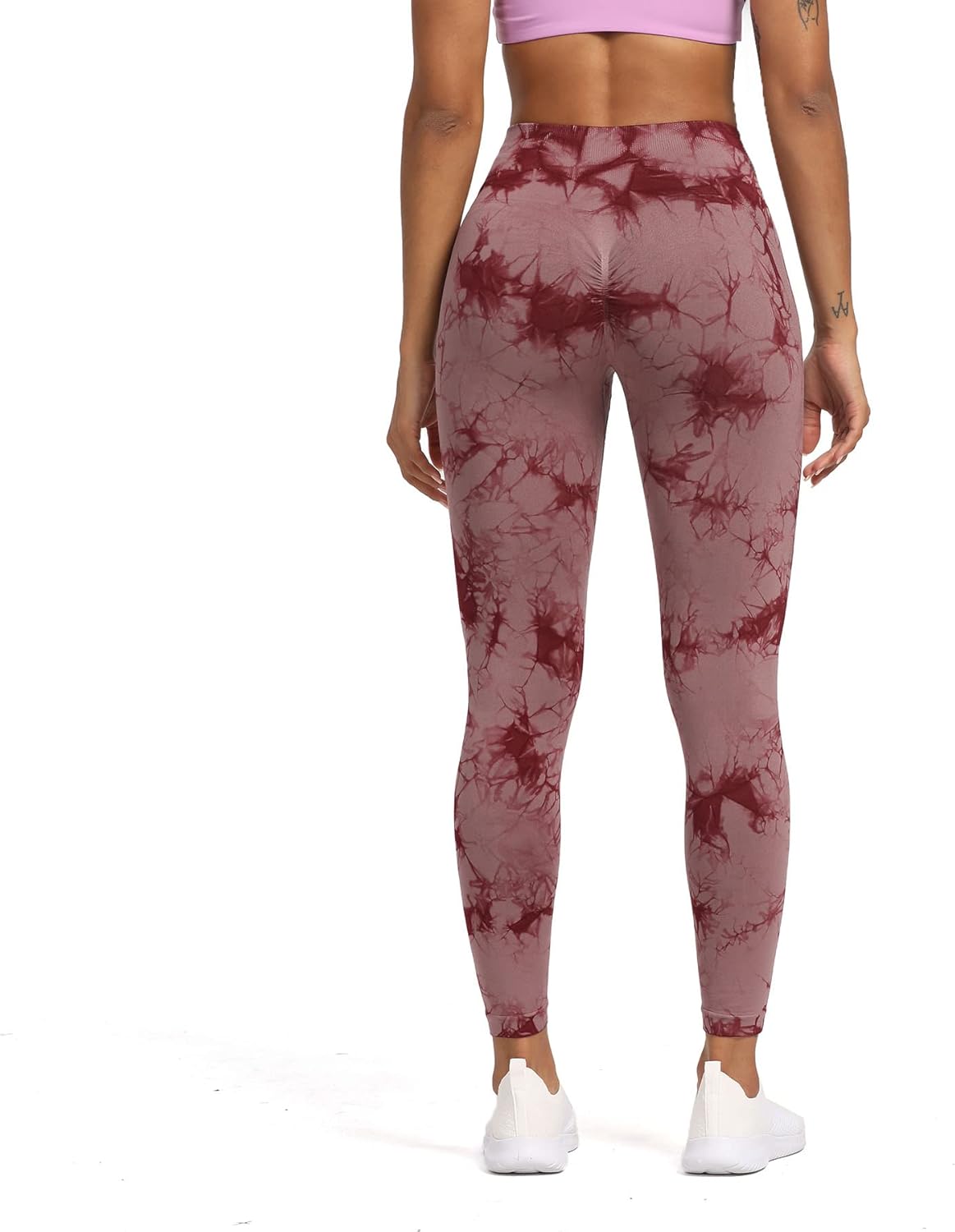 Aoxjox Seamless Scrunch Legging for Women Asset Tummy Control Workout Gym Fitness Sport Active Yoga Pants 22A Tiedye Crimson