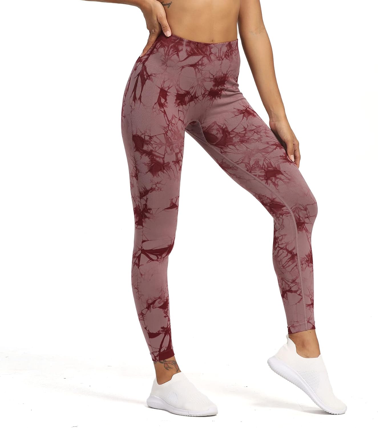 Aoxjox Seamless Scrunch Legging for Women Asset Tummy Control Workout Gym Fitness Sport Active Yoga Pants 22A Tiedye Crimson
