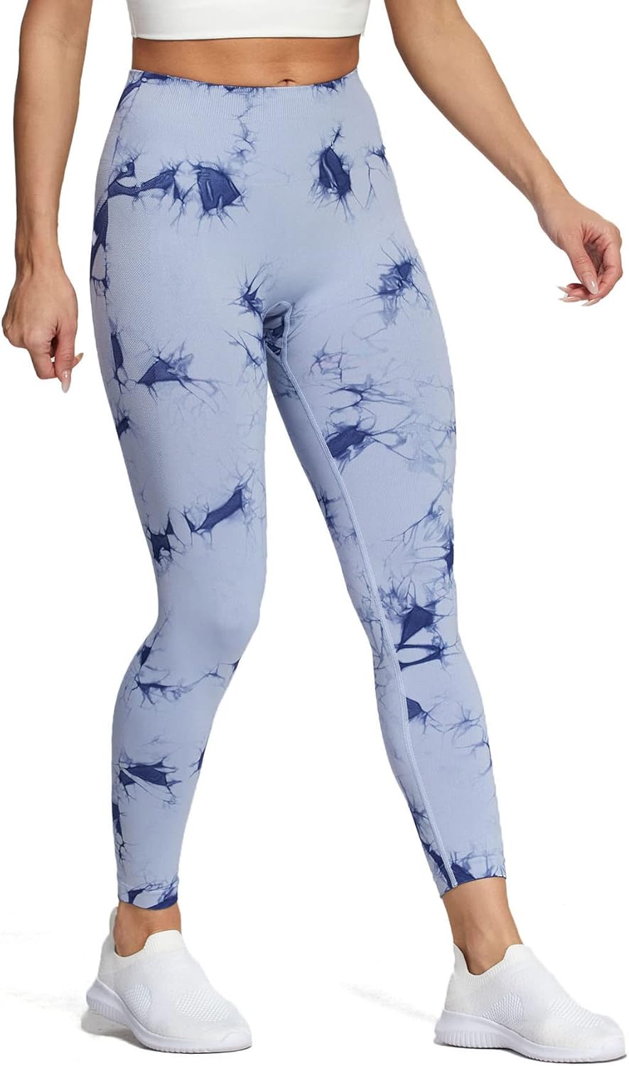 Aoxjox Seamless Scrunch Legging for Women Asset Tummy Control Workout Gym Fitness Sport Active Yoga Pants 22A Tiedye Light Blue