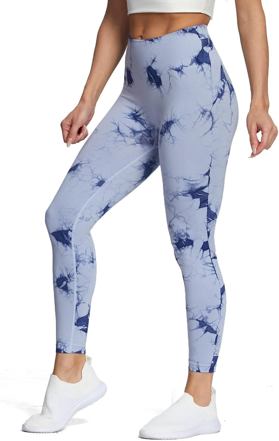 Aoxjox Seamless Scrunch Legging for Women Asset Tummy Control Workout Gym Fitness Sport Active Yoga Pants 22A Tiedye Light Blue