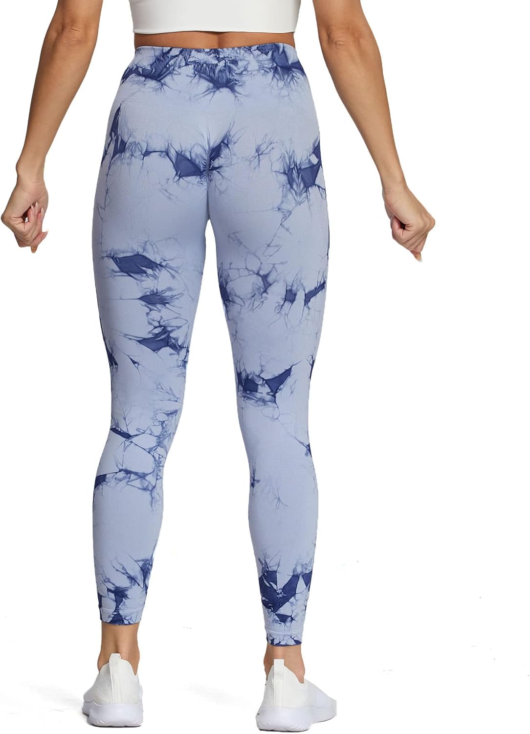 Aoxjox Seamless Scrunch Legging for Women Asset Tummy Control Workout Gym Fitness Sport Active Yoga Pants 22A Tiedye Light Blue