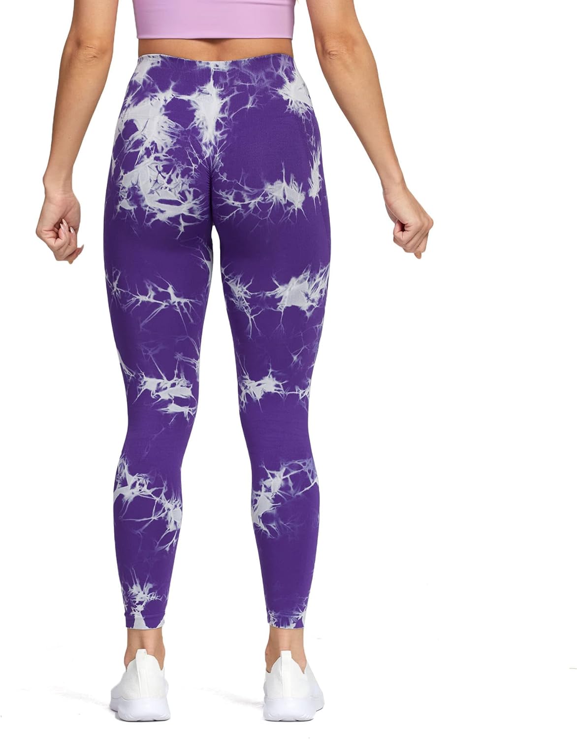 Aoxjox Seamless Scrunch Legging for Women Asset Tummy Control Workout Gym Fitness Sport Active Yoga Pants 22A Tiedye Purple