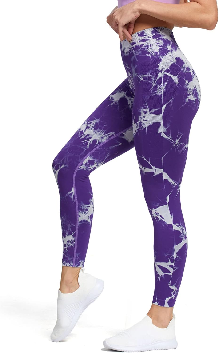 Aoxjox Seamless Scrunch Legging for Women Asset Tummy Control Workout Gym Fitness Sport Active Yoga Pants 22A Tiedye Purple