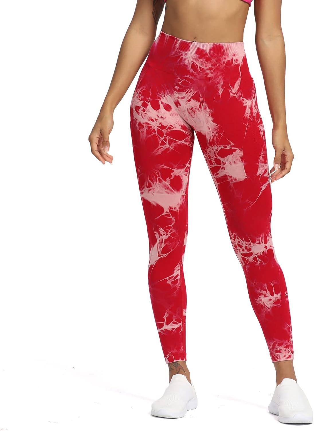 Aoxjox Seamless Scrunch Legging for Women Asset Tummy Control Workout Gym Fitness Sport Active Yoga Pants 22A Tiedye Red