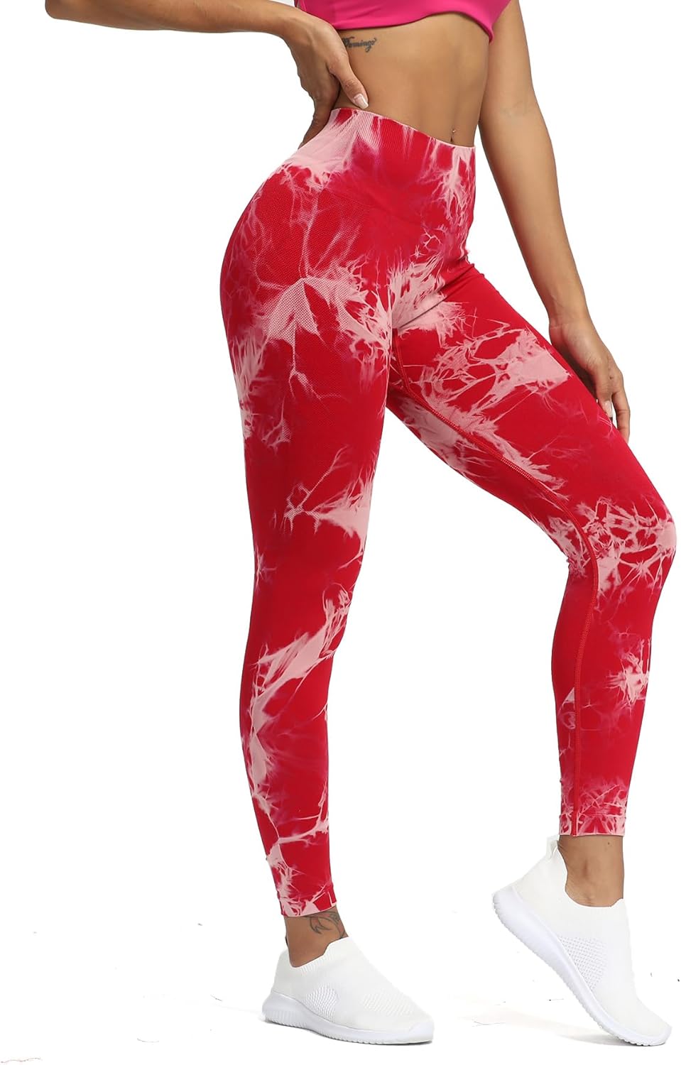 Aoxjox Seamless Scrunch Legging for Women Asset Tummy Control Workout Gym Fitness Sport Active Yoga Pants 22A Tiedye Red
