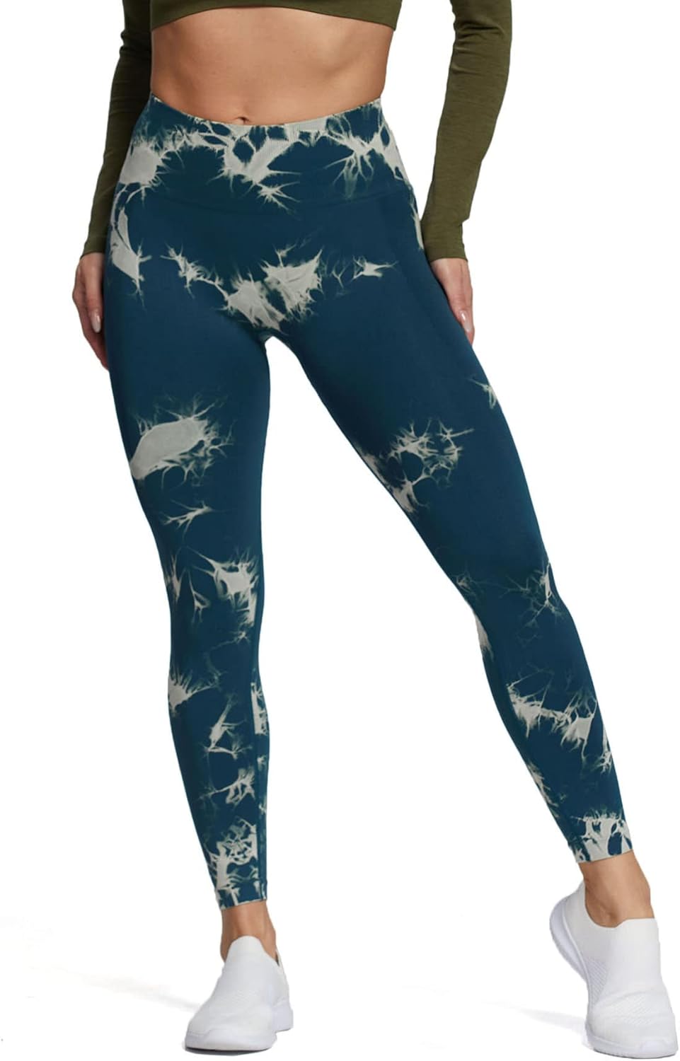 Aoxjox Seamless Scrunch Legging for Women Asset Tummy Control Workout Gym Fitness Sport Active Yoga Pants 22A Tiedye Wave Green