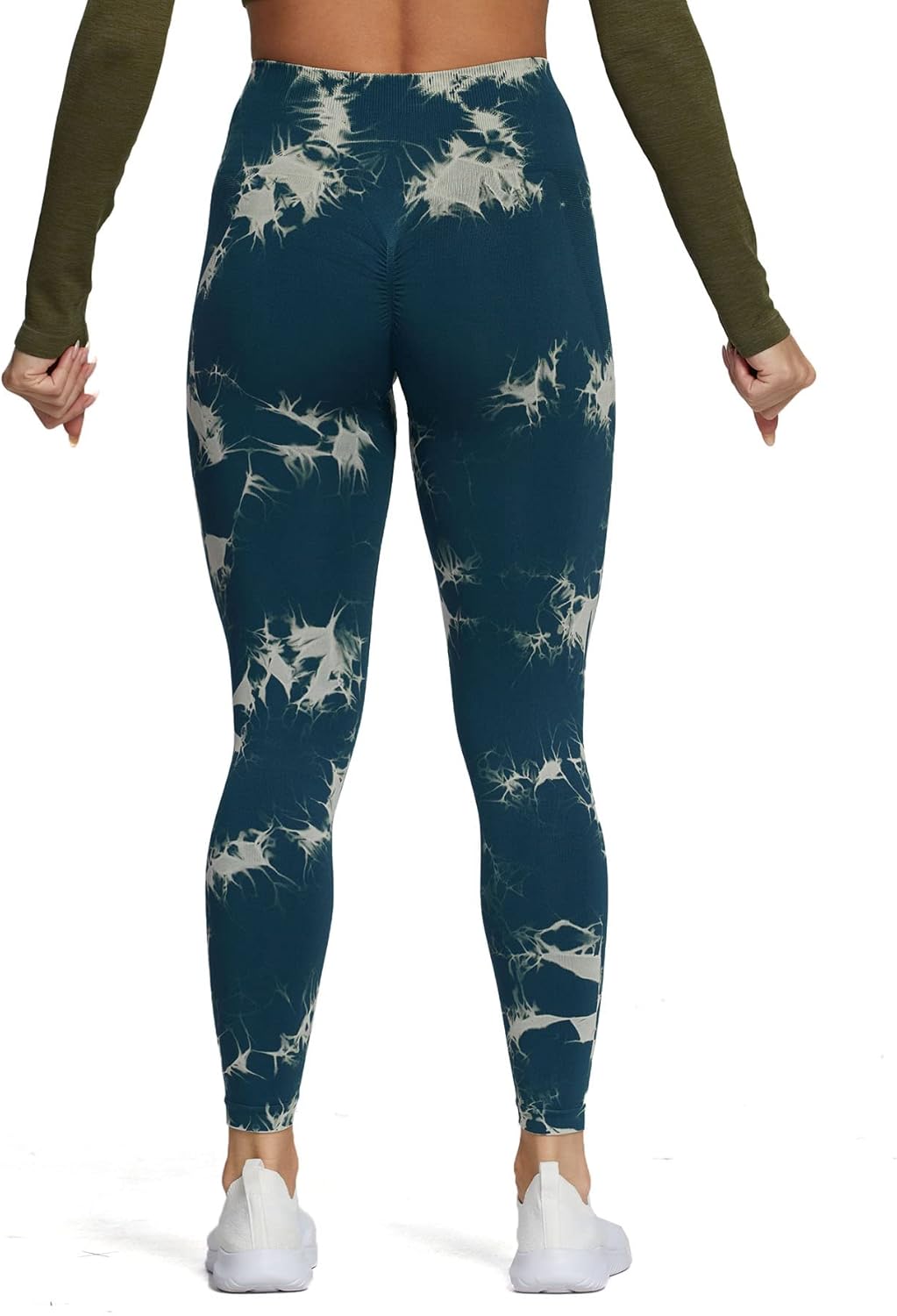 Aoxjox Seamless Scrunch Legging for Women Asset Tummy Control Workout Gym Fitness Sport Active Yoga Pants 22A Tiedye Wave Green
