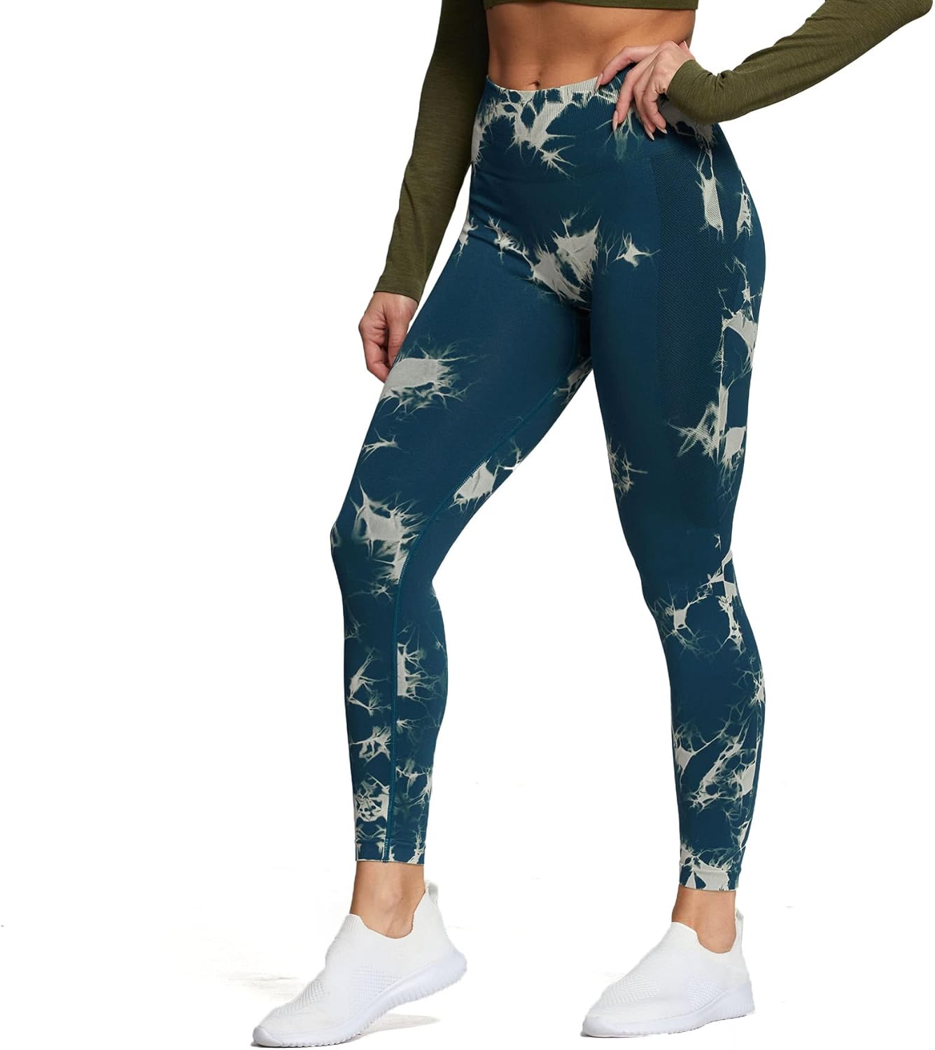 Aoxjox Seamless Scrunch Legging for Women Asset Tummy Control Workout Gym Fitness Sport Active Yoga Pants 22A Tiedye Wave Green