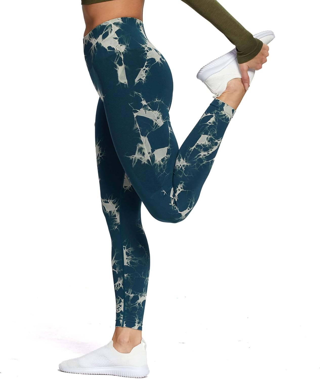 Aoxjox Seamless Scrunch Legging for Women Asset Tummy Control Workout Gym Fitness Sport Active Yoga Pants 22A Tiedye Wave Green