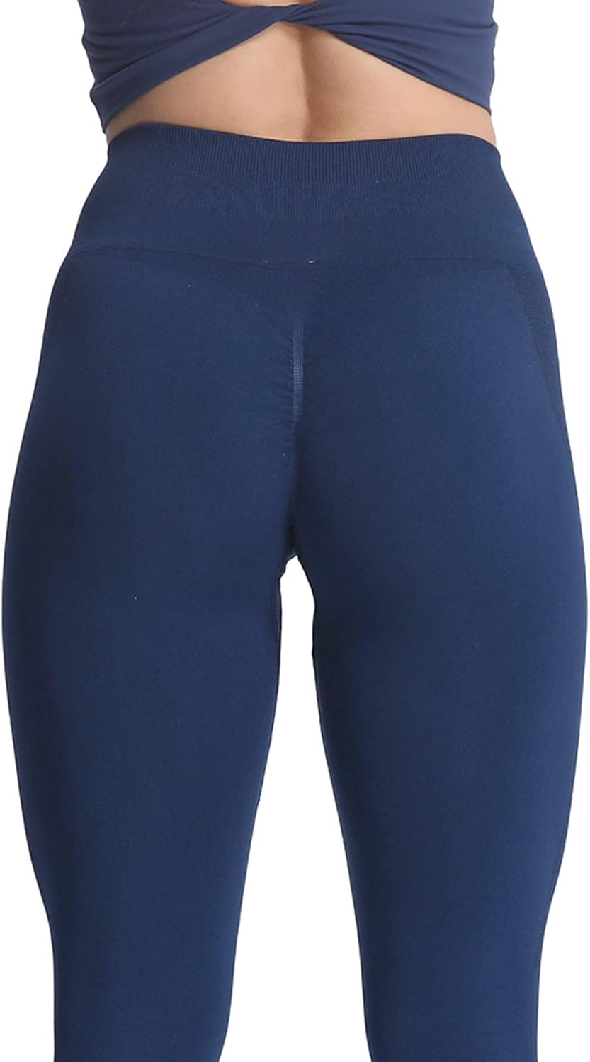 Aoxjox Seamless Scrunch Legging for Women Asset Tummy Control Workout Gym Fitness Sport Active Yoga Pants 22A Tuxedo Navy
