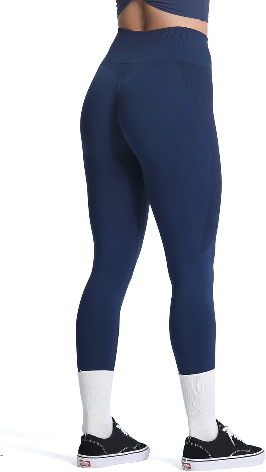 Aoxjox Seamless Scrunch Legging for Women Asset Tummy Control Workout Gym Fitness Sport Active Yoga Pants 22A Tuxedo Navy
