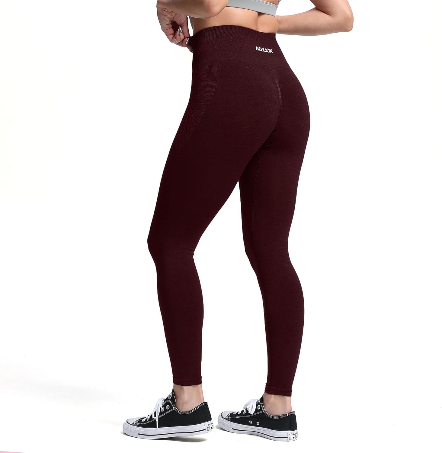 Aoxjox Seamless Scrunch Legging for Women Asset Tummy Control Workout Gym Fitness Sport Active Yoga Pants 22Black Berry Marl With Logo