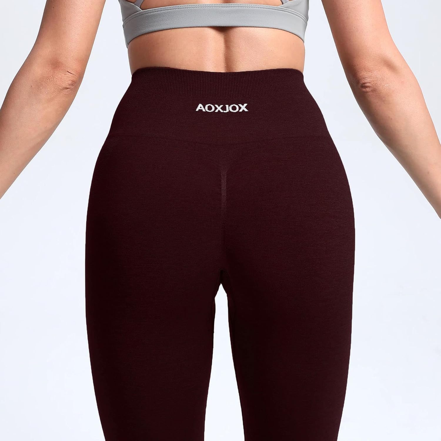 Aoxjox Seamless Scrunch Legging for Women Asset Tummy Control Workout Gym Fitness Sport Active Yoga Pants 22Black Berry Marl With Logo