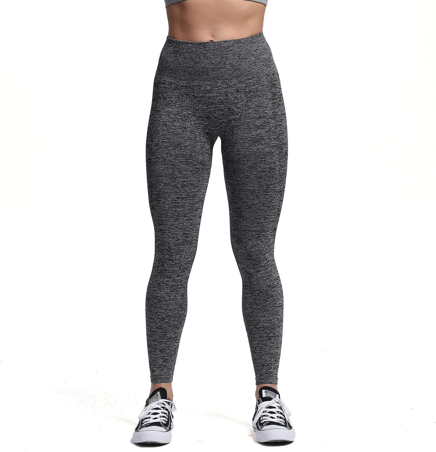 Aoxjox Seamless Scrunch Legging for Women Asset Tummy Control Workout Gym Fitness Sport Active Yoga Pants 22Charcoal Grey Marl With Logo