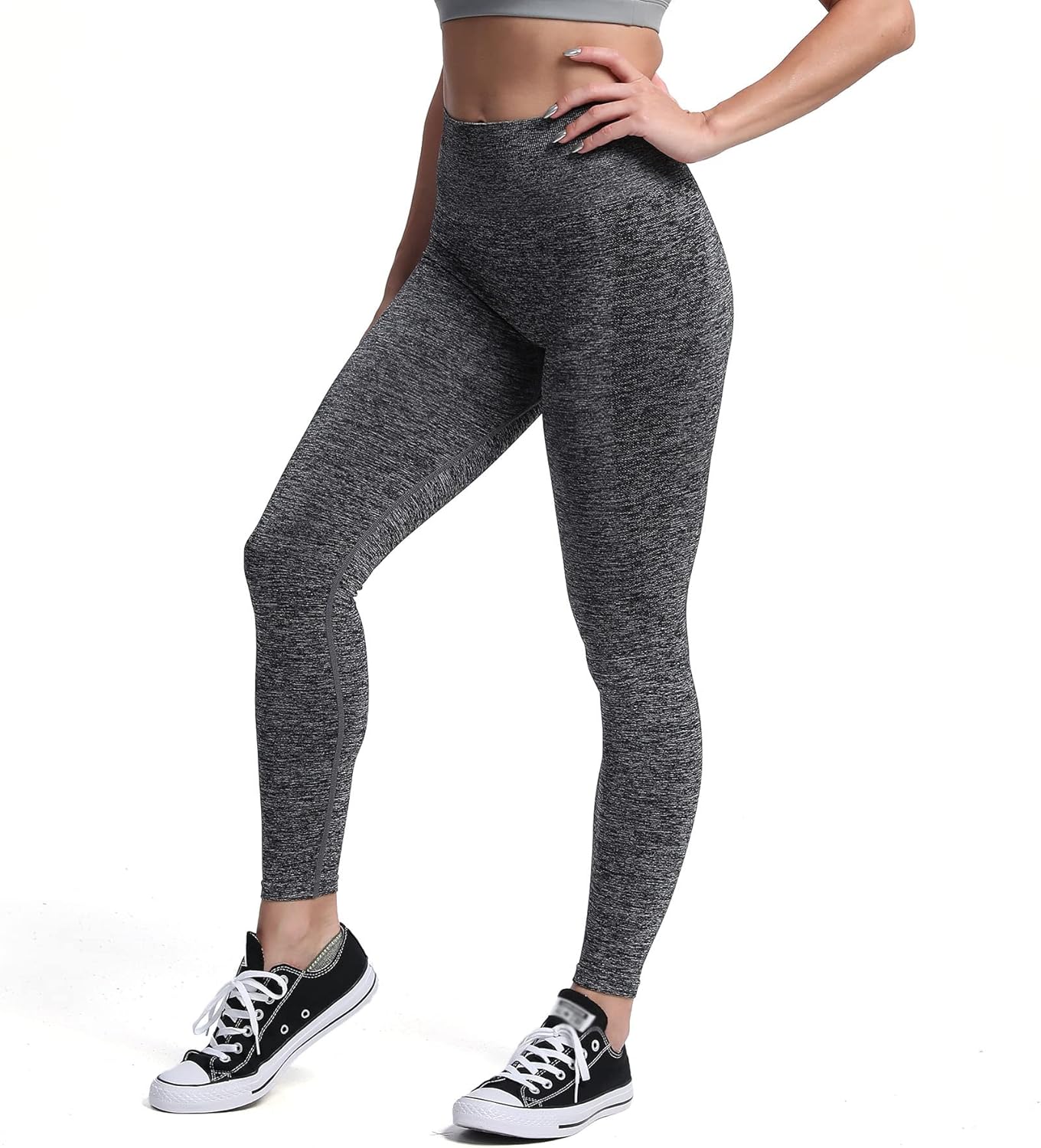 Aoxjox Seamless Scrunch Legging for Women Asset Tummy Control Workout Gym Fitness Sport Active Yoga Pants 22Charcoal Grey Marl With Logo