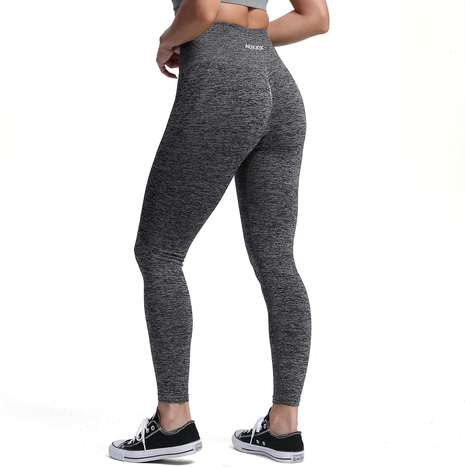 Aoxjox Seamless Scrunch Legging for Women Asset Tummy Control Workout Gym Fitness Sport Active Yoga Pants 22Charcoal Grey Marl With Logo