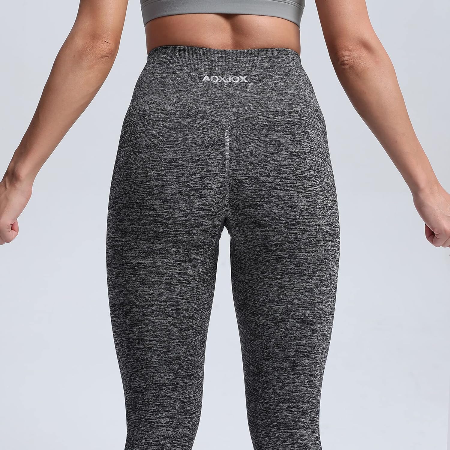 Aoxjox Seamless Scrunch Legging for Women Asset Tummy Control Workout Gym Fitness Sport Active Yoga Pants 22Charcoal Grey Marl With Logo