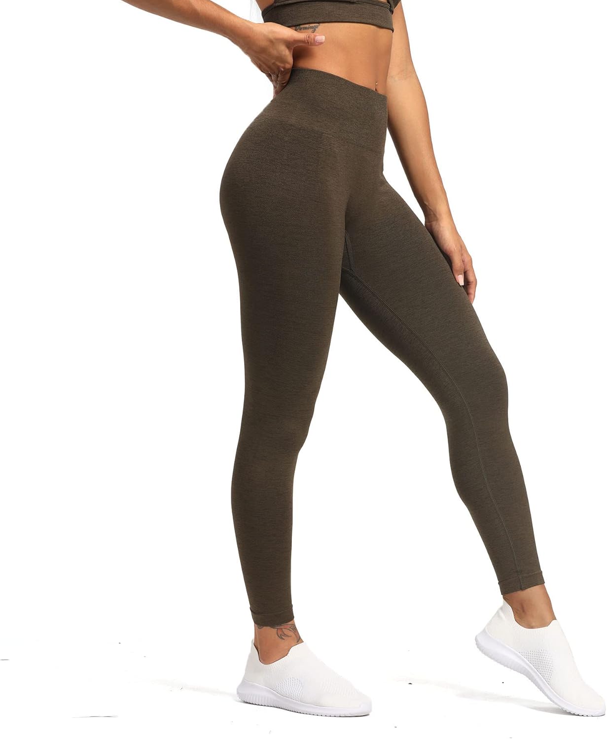 Aoxjox Seamless Scrunch Legging for Women Asset Tummy Control Workout Gym Fitness Sport Active Yoga Pants 22Olive