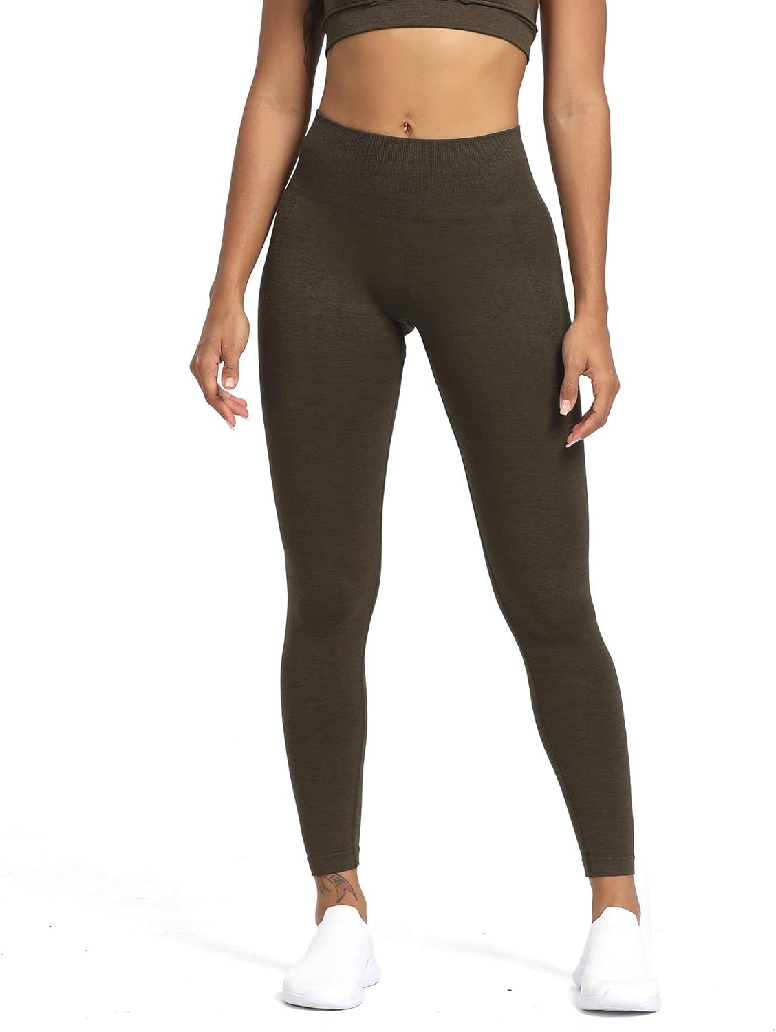 Aoxjox Seamless Scrunch Legging for Women Asset Tummy Control Workout Gym Fitness Sport Active Yoga Pants 22Olive