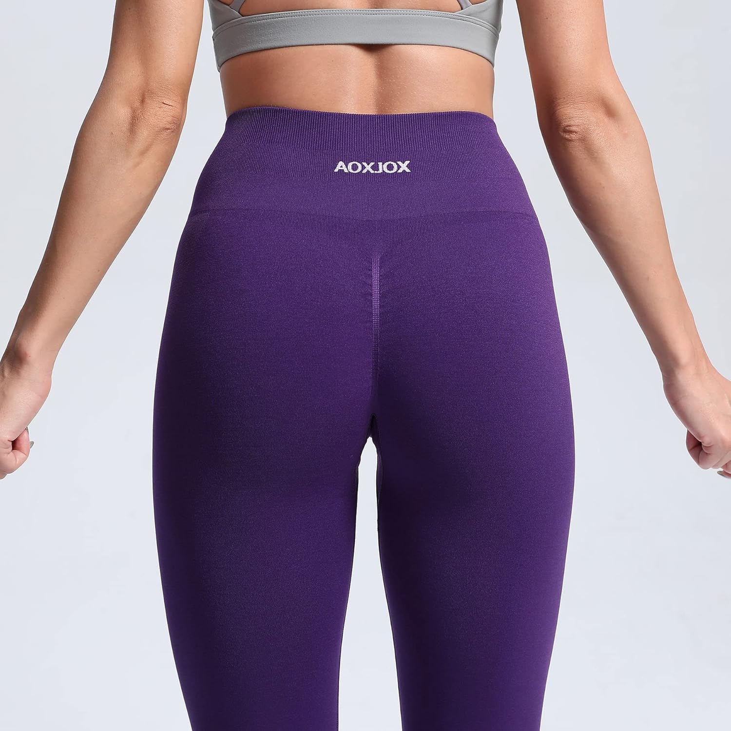 Aoxjox Seamless Scrunch Legging for Women Asset Tummy Control Workout Gym Fitness Sport Active Yoga Pants 22Petunia Purple With Logo