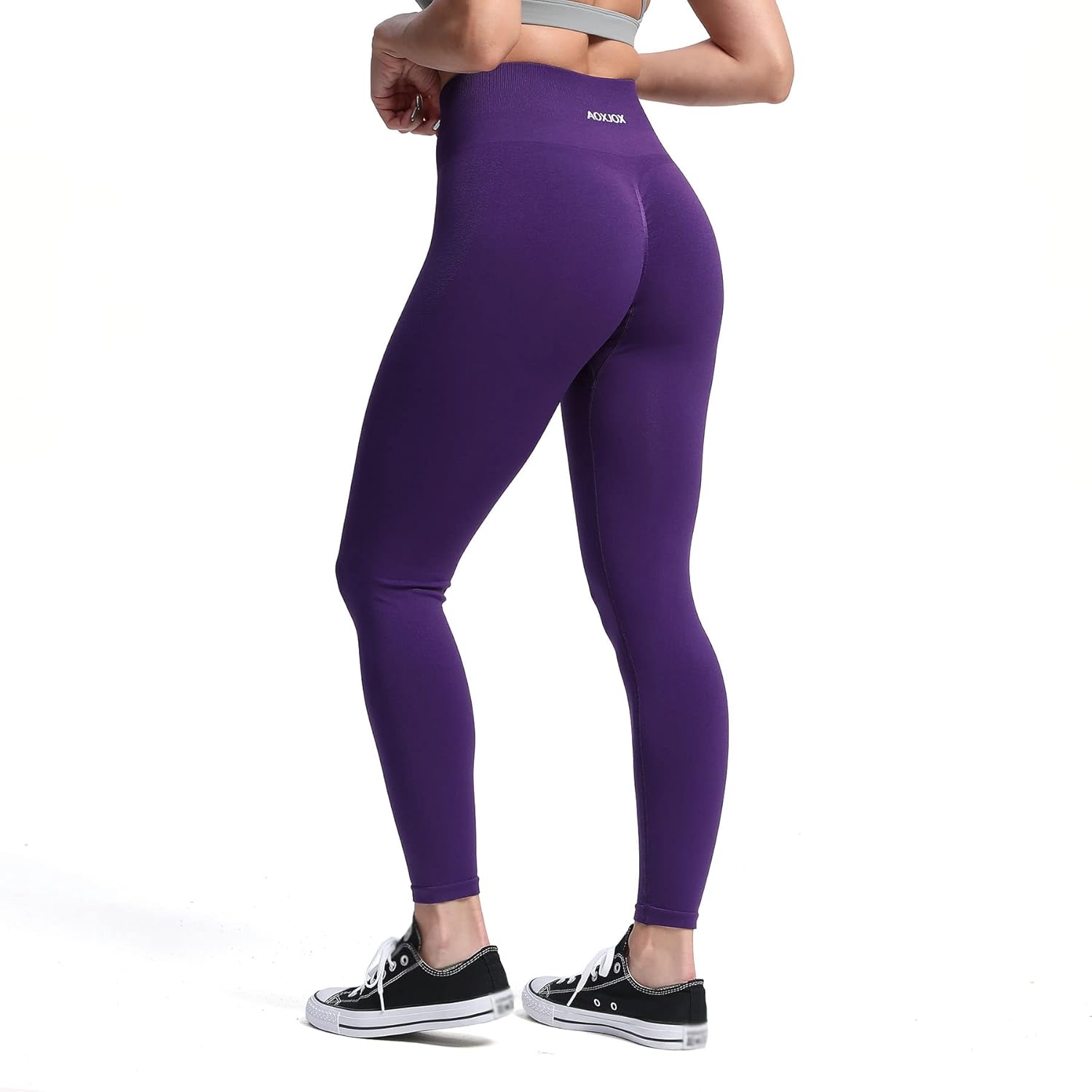Aoxjox Seamless Scrunch Legging for Women Asset Tummy Control Workout Gym Fitness Sport Active Yoga Pants 22Petunia Purple With Logo