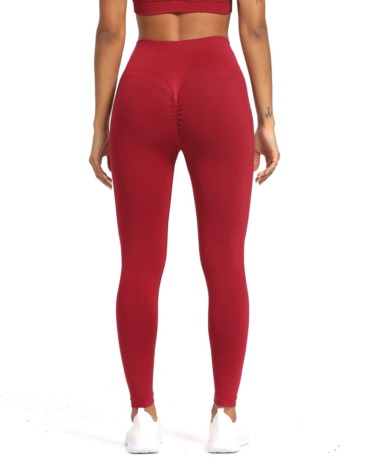 Aoxjox Seamless Scrunch Legging for Women Asset Tummy Control Workout Gym Fitness Sport Active Yoga Pants 22Rumba Red