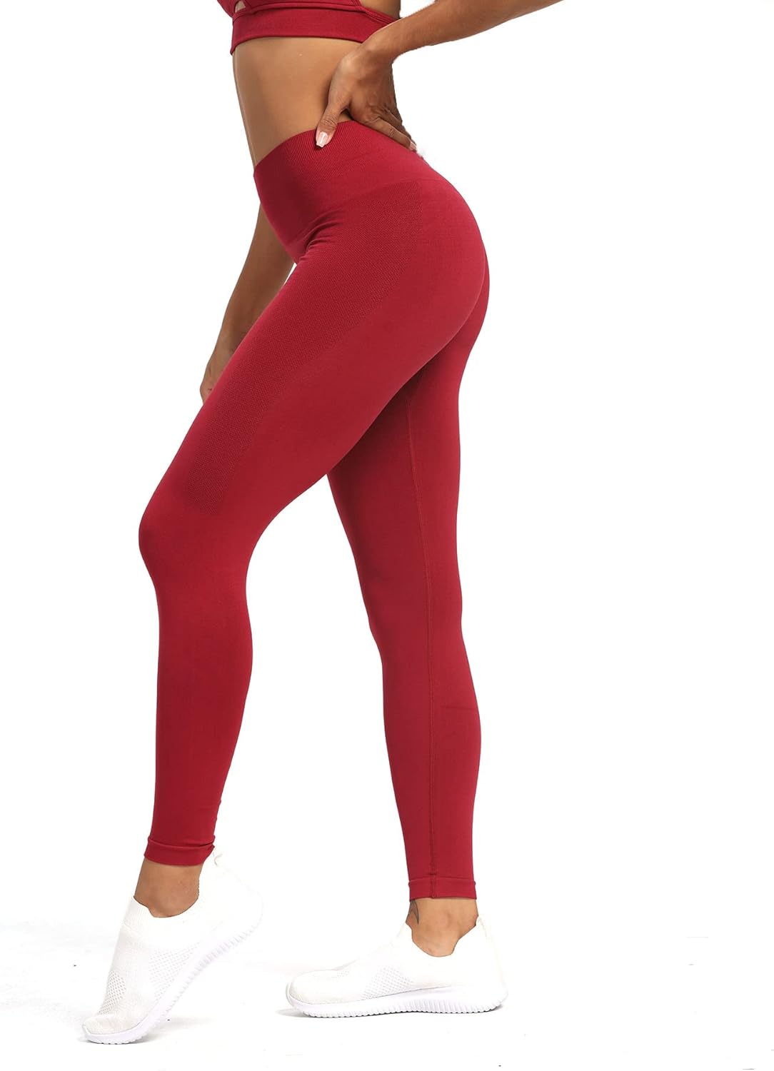 Aoxjox Seamless Scrunch Legging for Women Asset Tummy Control Workout Gym Fitness Sport Active Yoga Pants 22Rumba Red