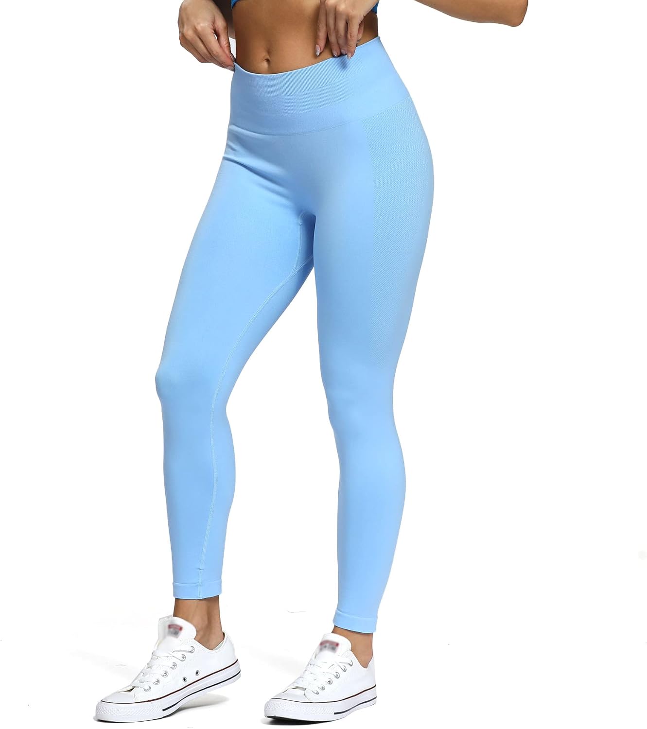 Aoxjox Seamless Scrunch Legging for Women Asset Tummy Control Workout Gym Fitness Sport Active Yoga Pants 22Sky Blue Not Squat Proof  But Cute
