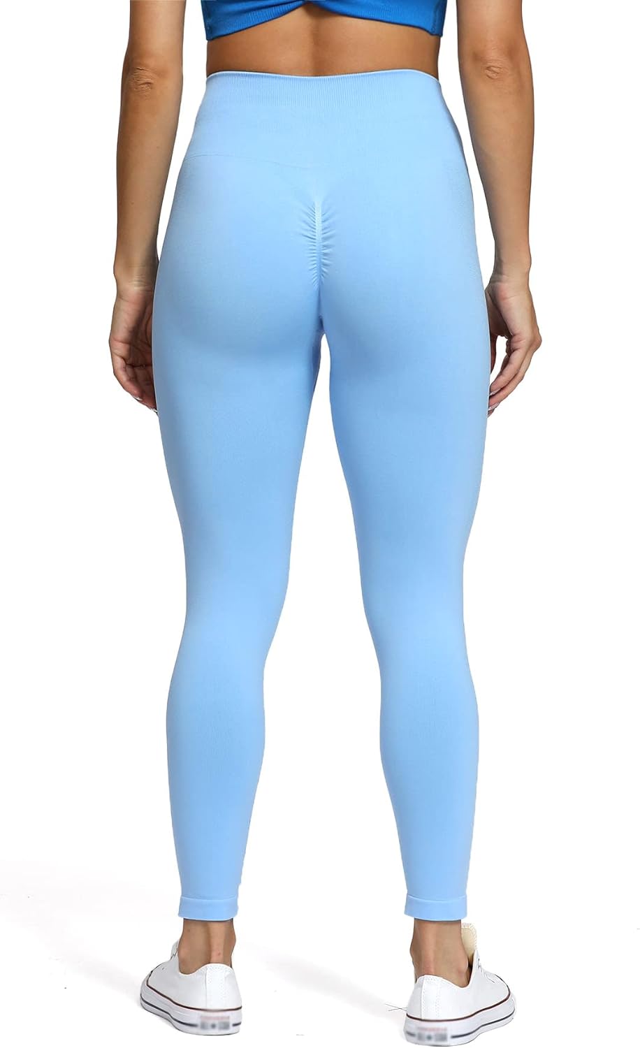 Aoxjox Seamless Scrunch Legging for Women Asset Tummy Control Workout Gym Fitness Sport Active Yoga Pants 22Sky Blue Not Squat Proof  But Cute
