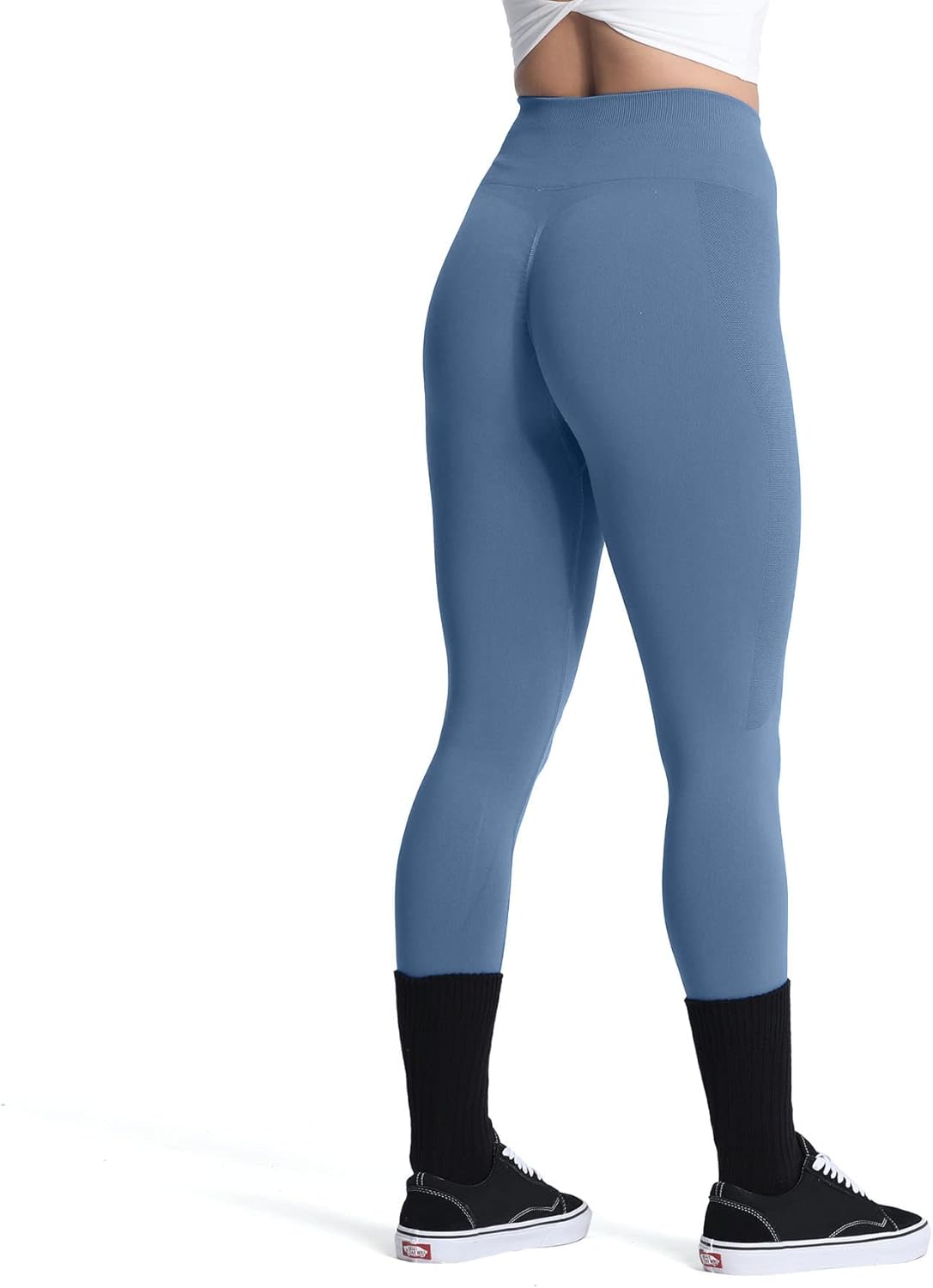 Aoxjox Seamless Scrunch Legging for Women Asset Tummy Control Workout Gym Fitness Sport Active Yoga Pants 22Steel Blue Not Squat Proof  But Cute