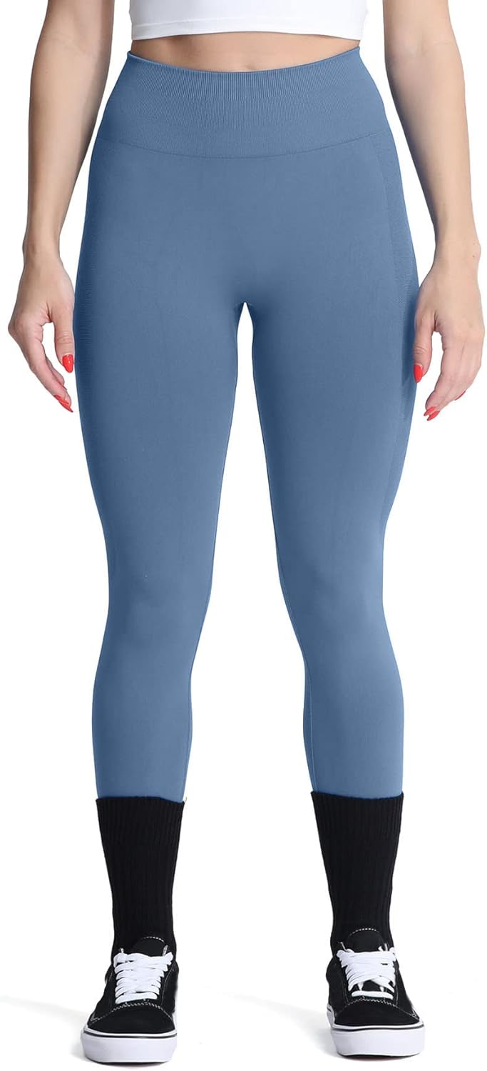 Aoxjox Seamless Scrunch Legging for Women Asset Tummy Control Workout Gym Fitness Sport Active Yoga Pants 22Steel Blue Not Squat Proof  But Cute