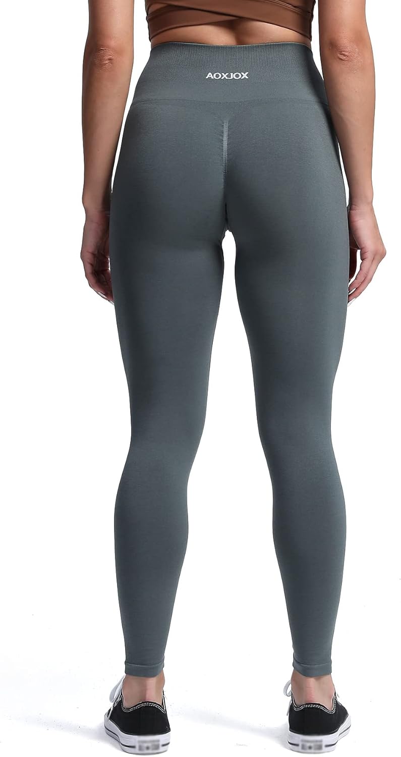Aoxjox Seamless Scrunch Legging for Women Asset Tummy Control Workout Gym Fitness Sport Active Yoga Pants 22Steel With Logo