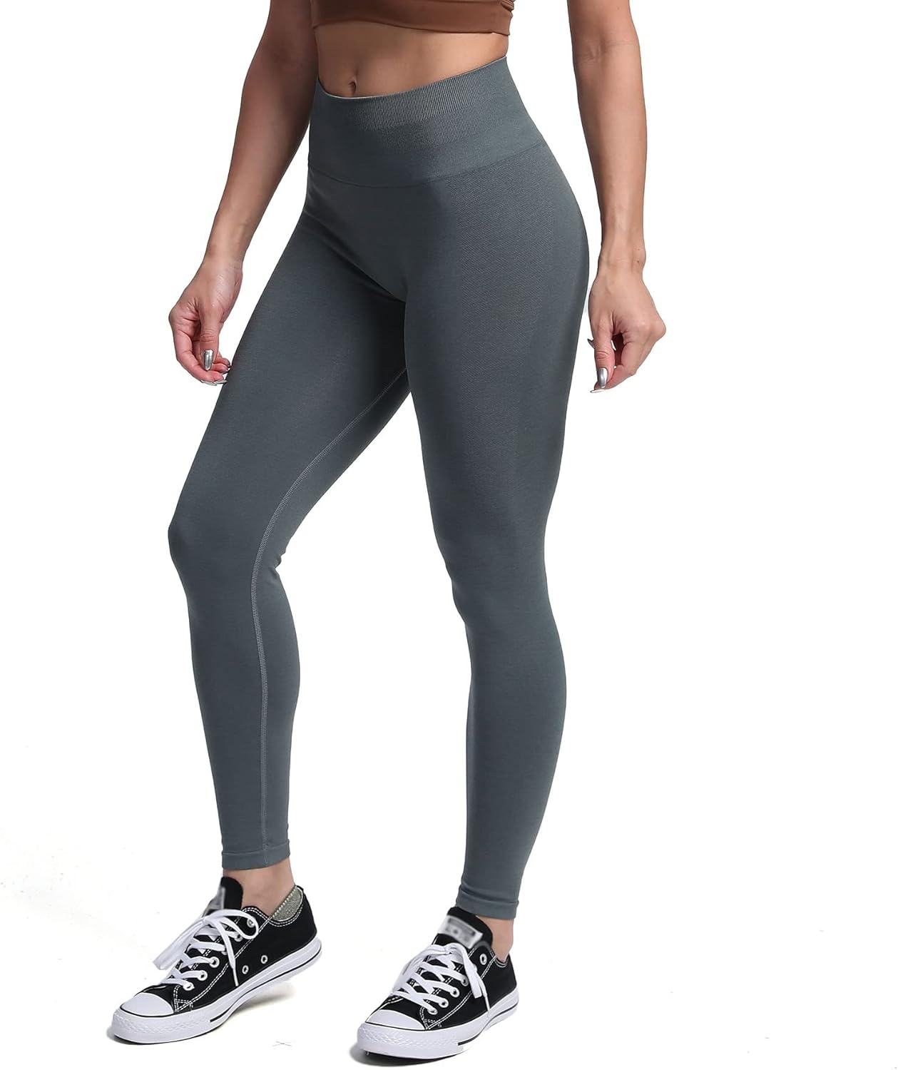 Aoxjox Seamless Scrunch Legging for Women Asset Tummy Control Workout Gym Fitness Sport Active Yoga Pants 22Steel With Logo