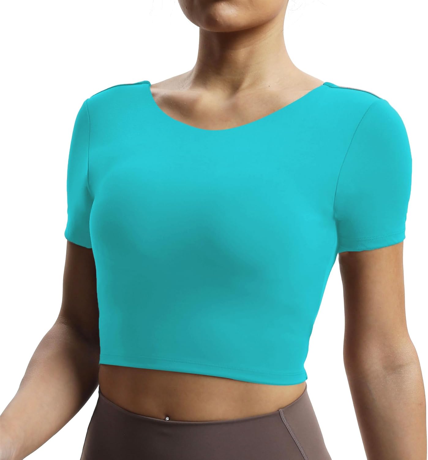 Aoxjox Short Sleeve Crop Tops for Women Emma Backless Twist Back Workout Crop T Shirt TopCascade Blue