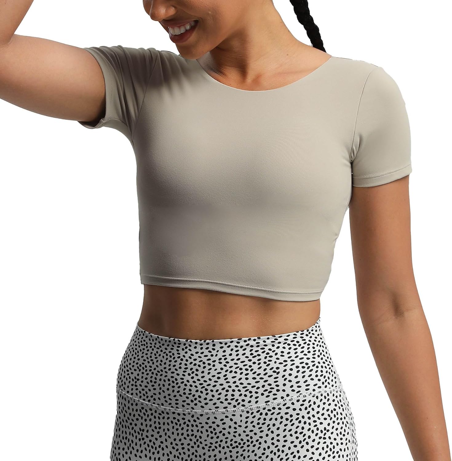 Aoxjox Short Sleeve Crop Tops for Women Emma Backless Twist Back Workout Crop T Shirt TopMink