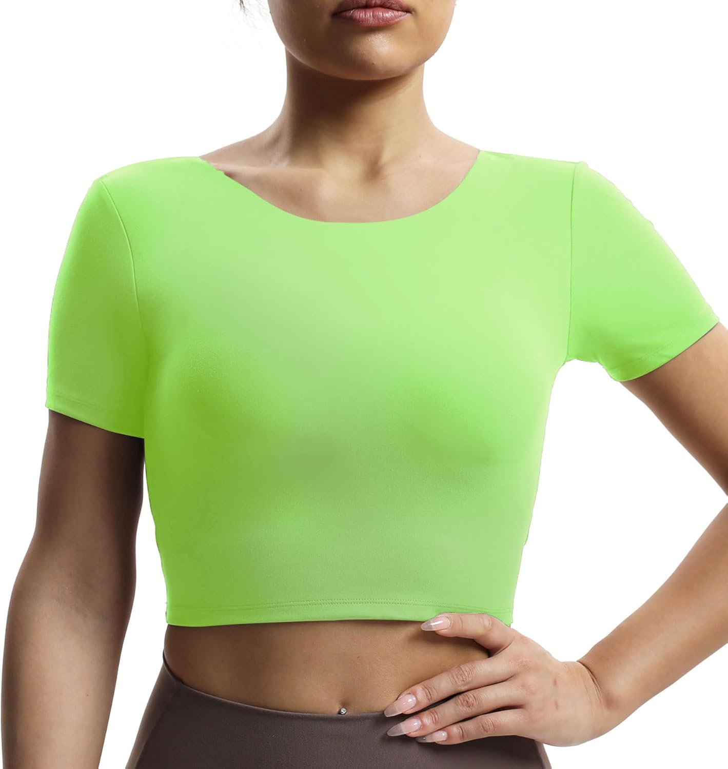 Aoxjox Short Sleeve Crop Tops for Women Emma Backless Twist Back Workout Crop T Shirt TopParadise Green