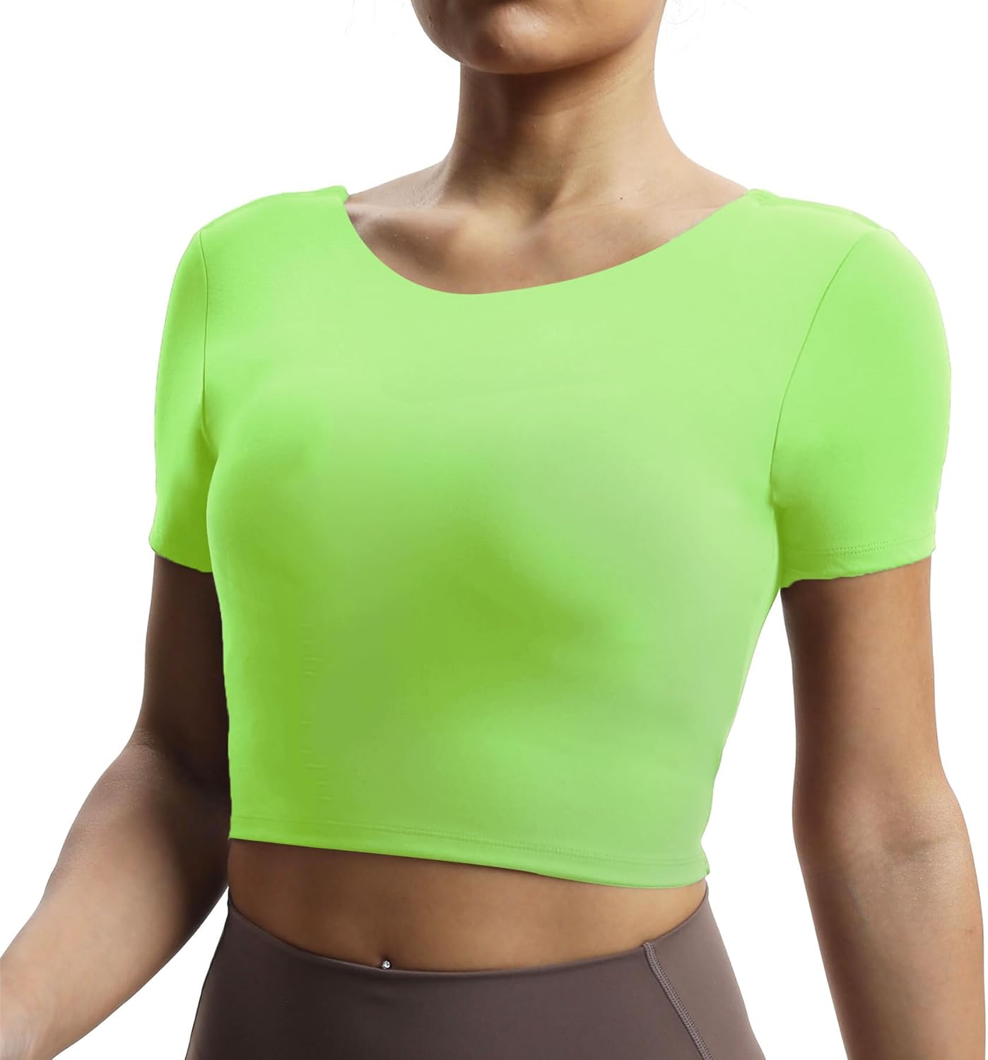 Aoxjox Short Sleeve Crop Tops for Women Emma Backless Twist Back Workout Crop T Shirt TopParadise Green