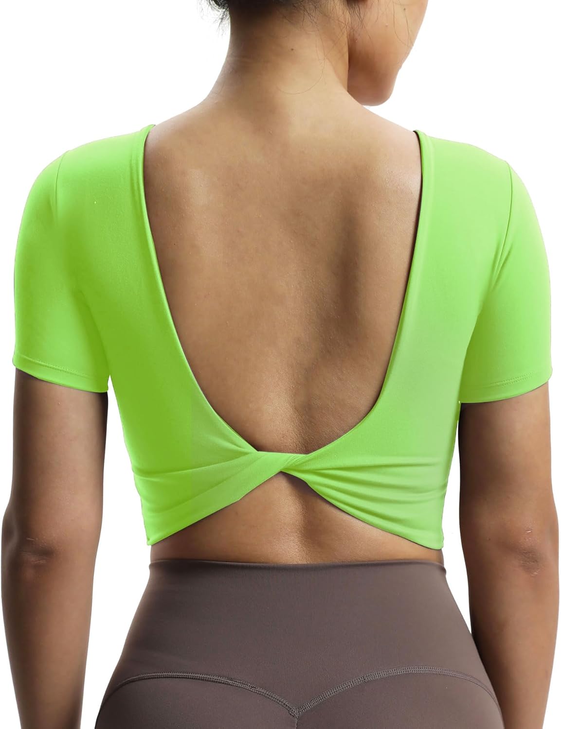 Aoxjox Short Sleeve Crop Tops for Women Emma Backless Twist Back Workout Crop T Shirt TopParadise Green