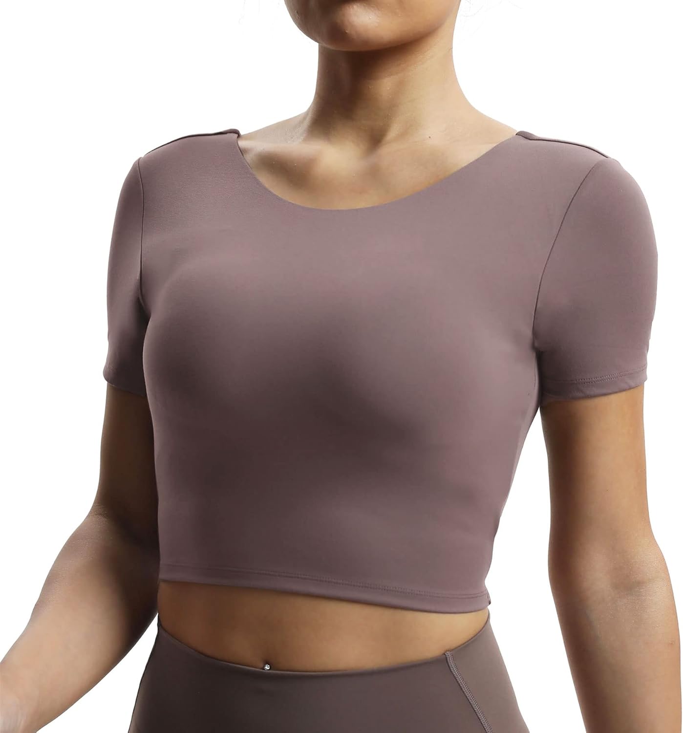Aoxjox Short Sleeve Crop Tops for Women Emma Backless Twist Back Workout Crop T Shirt TopPlum Truffle