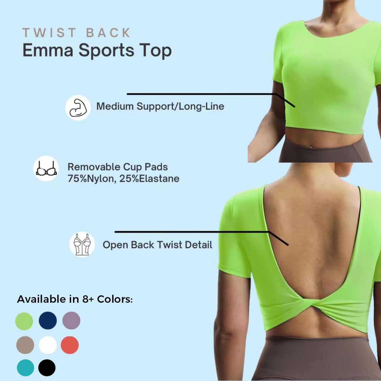 Aoxjox Short Sleeve Crop Tops for Women Emma Backless Twist Back Workout Crop T Shirt TopPlum Truffle