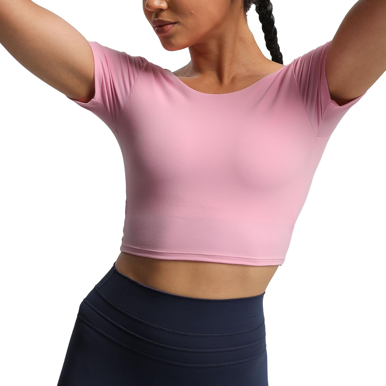 Aoxjox Short Sleeve Crop Tops for Women Emma Backless Twist Back Workout Crop T Shirt TopPrism Pink